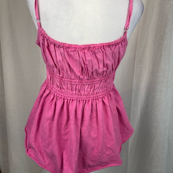 We The Free Pink Boho Peplum Smocked Tank Top M Cottagecore Festival Y2K - Picture 3 of 5